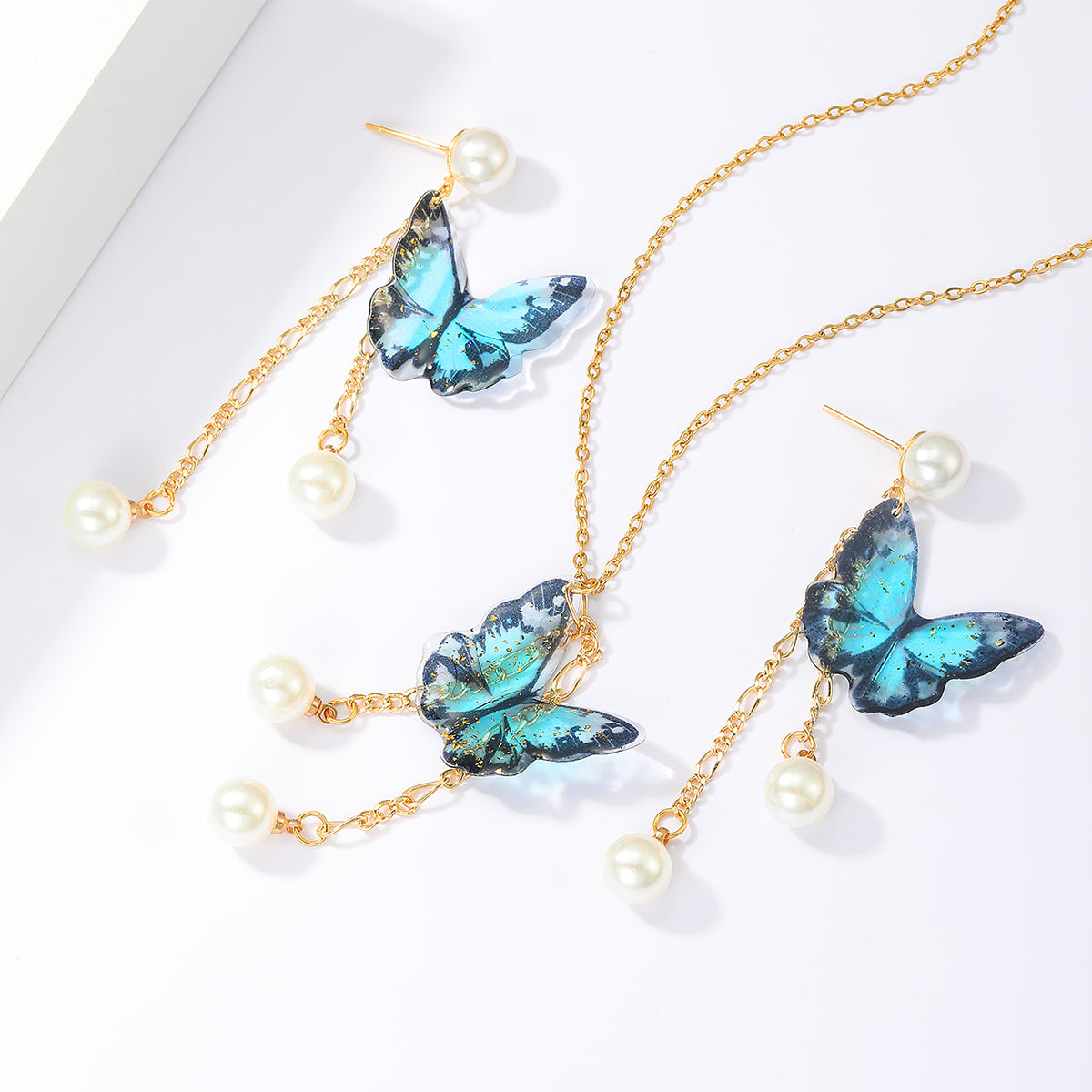 Elegant Vintage Style Butterfly Stainless Steel Imitation Pearl Plating 18k Gold Plated Earrings Necklace