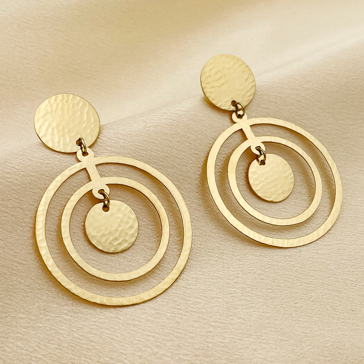 1 Pair Retro Round Stainless Steel Metal Polishing Plating Gold Plated Drop Earrings