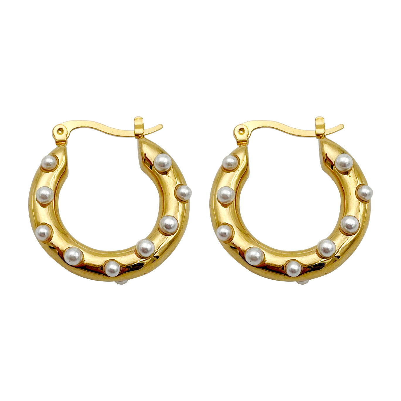 1 Pair Elegant U Shape Polishing Plating Inlay Stainless Steel Metal Pearl Gold Plated Hoop Earrings