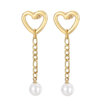 1 Pair Modern Style Streetwear Heart Shape Stainless Steel Pearl Plating Drop Earrings