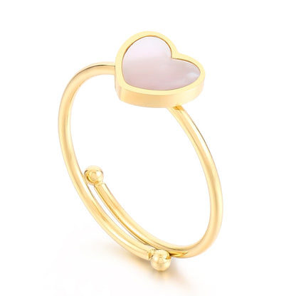 Simple Style Heart Shape Titanium Steel Plating Inlay Shell 18k Gold Plated Rings