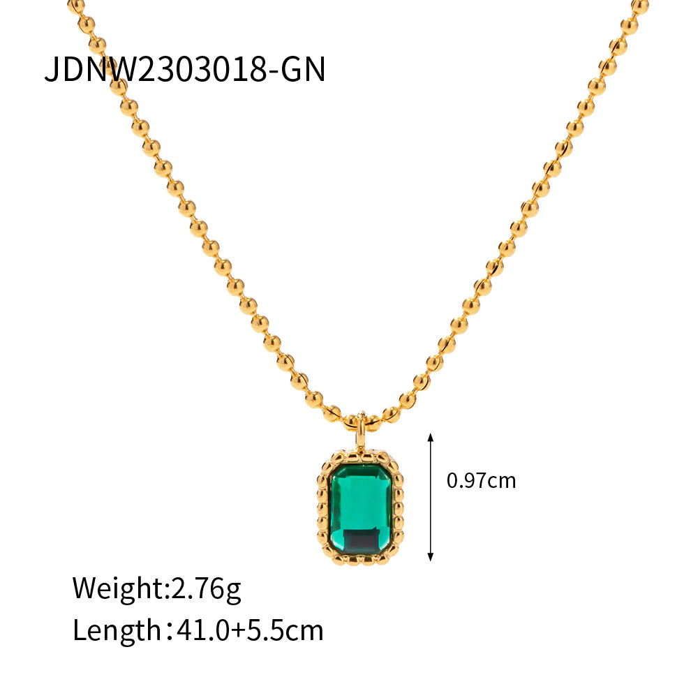 Ins Style Simple Style Rectangle Stainless Steel Plating Inlay Rhinestones 18k Gold Plated Pendant Necklace