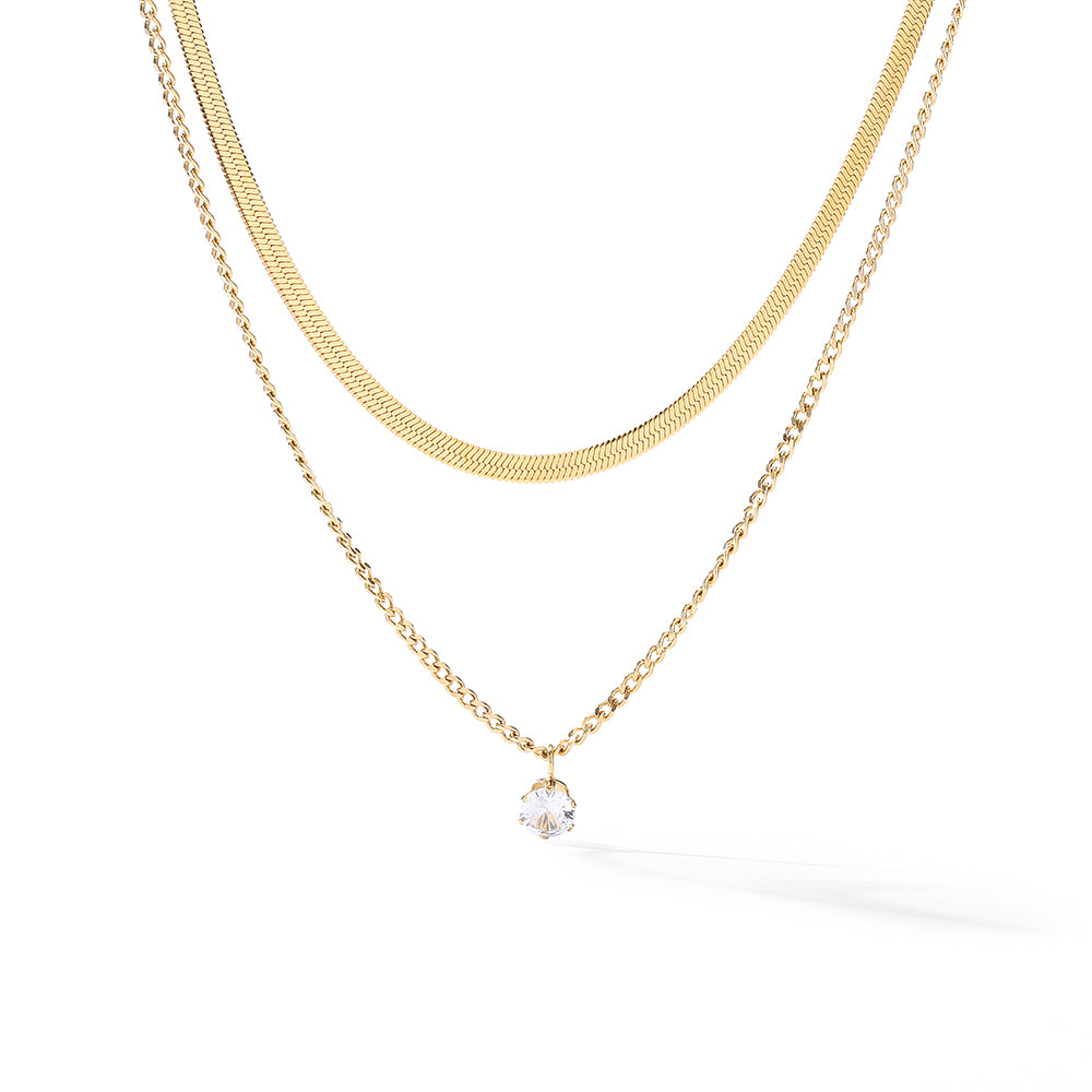 Simple Style Commute Solid Color Titanium Steel Beaded Plating 18k Gold Plated Layered Necklaces Pendant Necklace