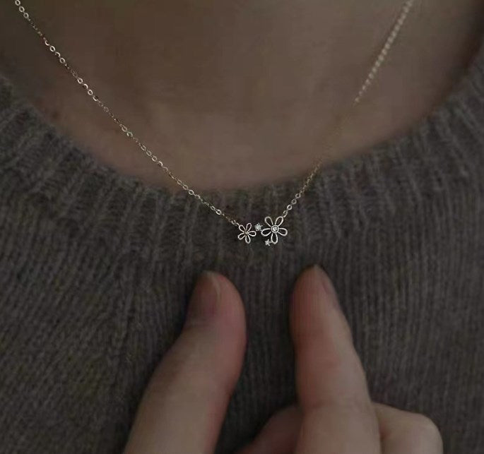 Wholesale Simple Style Flower Sterling Silver Zircon Necklace