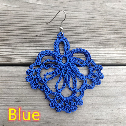 Vacation Solid Color Fabric Crochet Lace Women's Drop Earrings