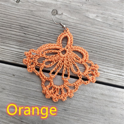 Vacation Solid Color Fabric Crochet Lace Women's Drop Earrings