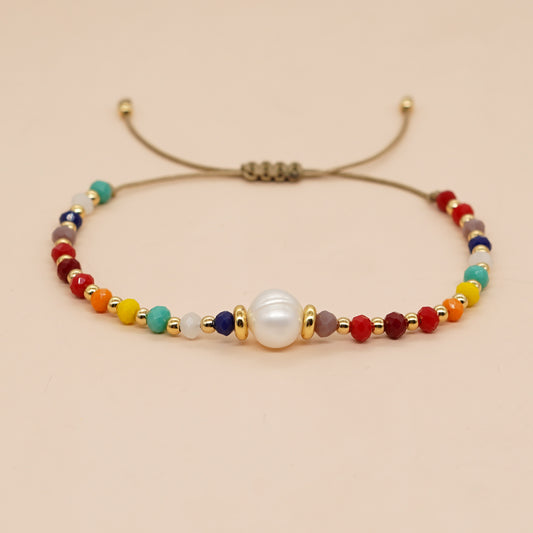 Sweet Colorful Artificial Crystal Freshwater Pearl Beaded Women's Bracelets
