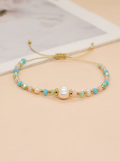 Sweet Colorful Artificial Crystal Freshwater Pearl Beaded Women's Bracelets