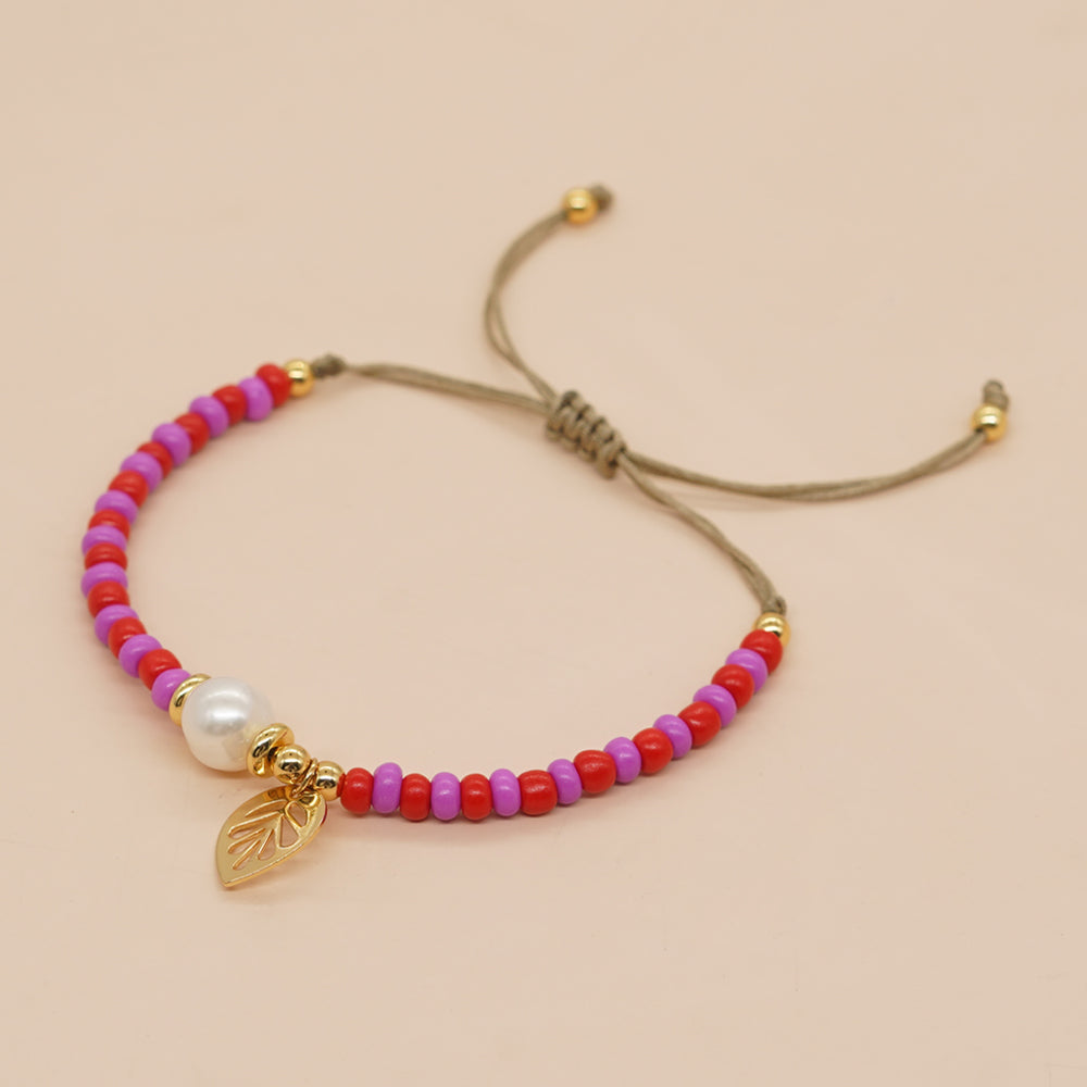 Casual Handmade Leaves Freshwater Pearl Glass Beaded Hollow Out Women's Bracelets