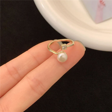 Modern Style Geometric Freshwater Pearl Copper Inlay Freshwater Pearl Open Ring