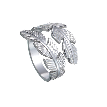 Retro Simple Style Feather Titanium Steel Plating Open Ring