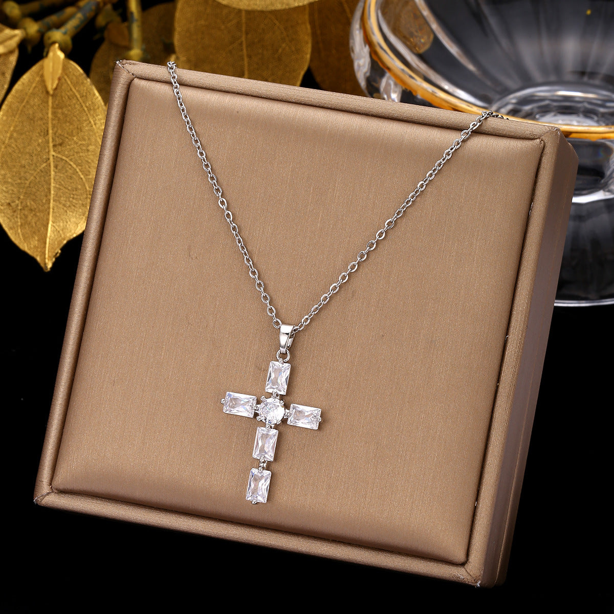 Retro Simple Style Cross Stainless Steel Plating Inlay Zircon Pendant Necklace