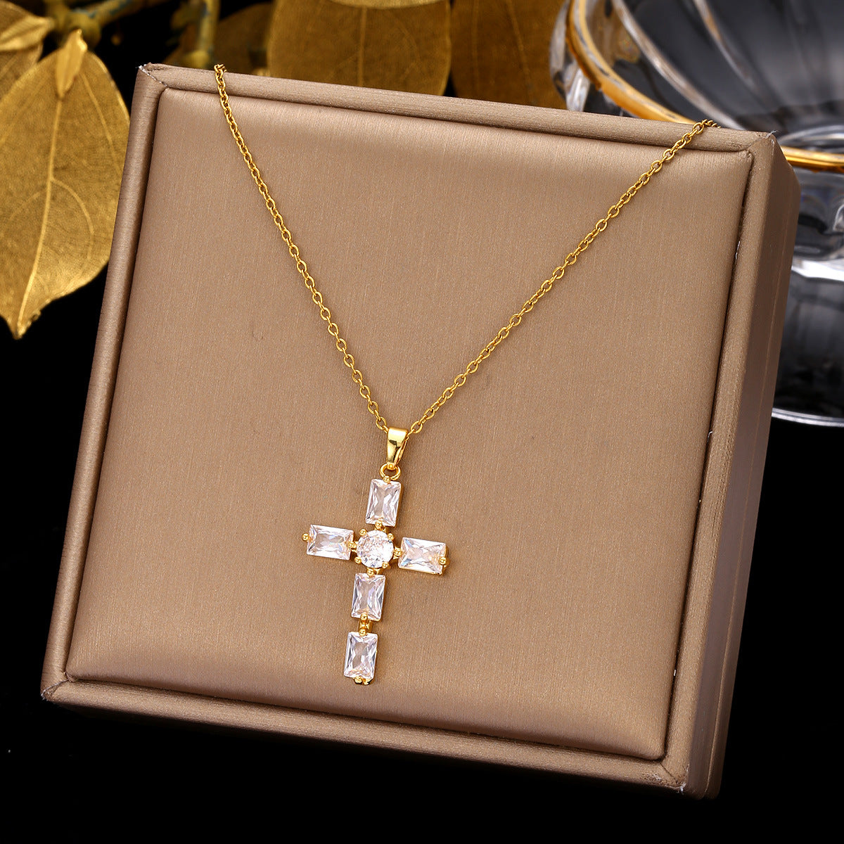 Retro Simple Style Cross Stainless Steel Plating Inlay Zircon Pendant Necklace