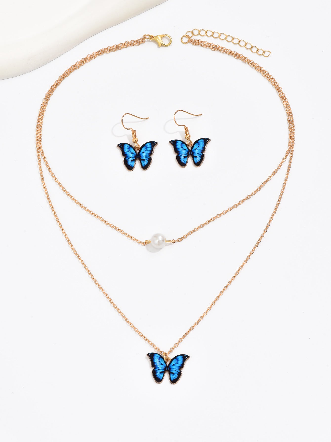 Elegant Beach Sweet Pearl Butterfly 18k Gold Plated Alloy Wholesale Earrings Necklace