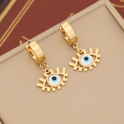 1 Pair Ig Style Devil's Eye Enamel Stainless Steel Drop Earrings