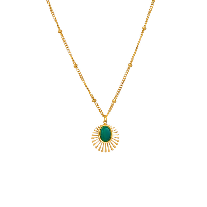 Casual Retro Round Titanium Steel Plating Inlay Malachite 18k Gold Plated Pendant Necklace