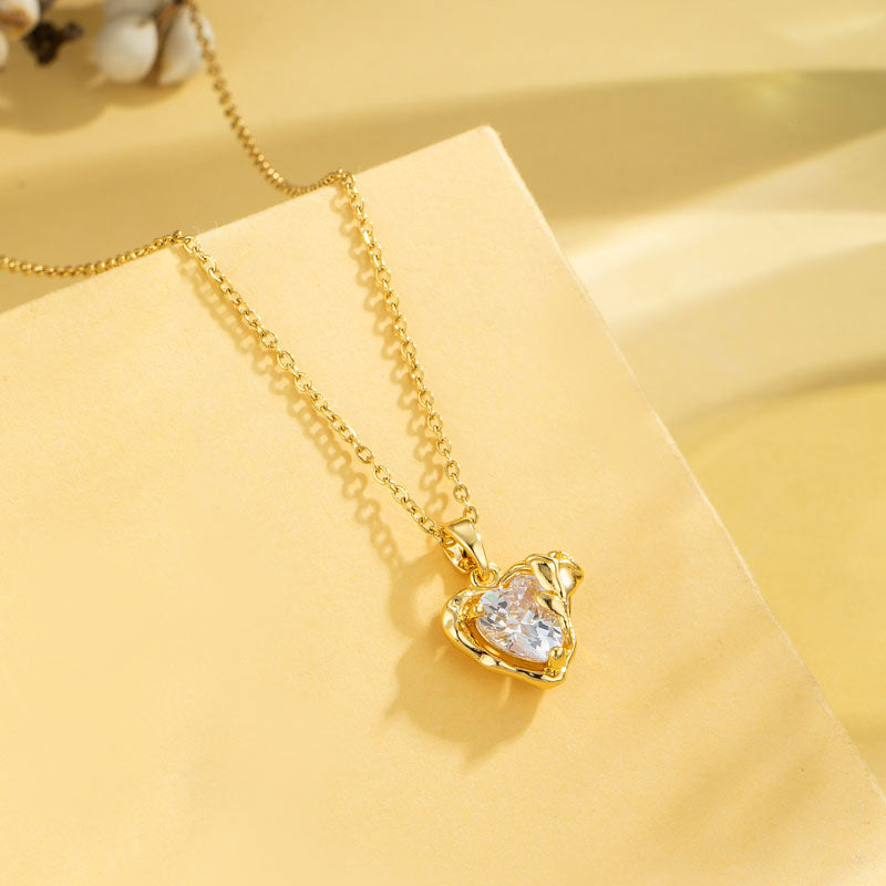 Casual Elegant Cross Heart Shape Flower Stainless Steel Titanium Steel Plating Inlay Zircon 18k Gold Plated Gold Plated Pendant Necklace