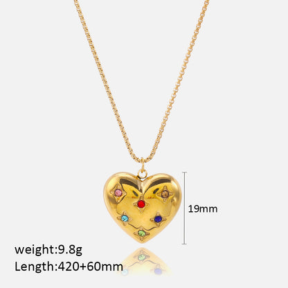 Casual Simple Style Heart Shape Stainless Steel Plating Inlay Zircon 18k Gold Plated Pendant Necklace Long Necklace