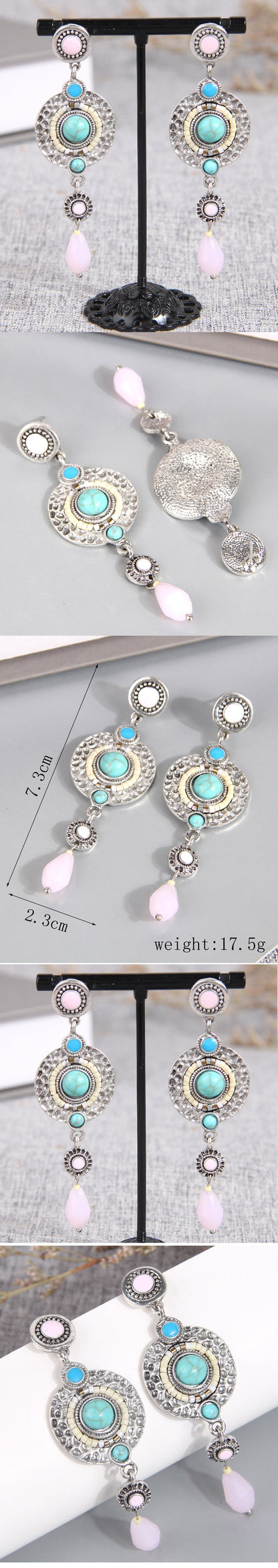 Retro Ethnic Style Round Alloy Inlay Turquoise Women's Drop Earrings