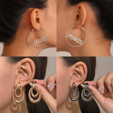 Simple Style Streetwear Solid Color Metal Copper Plating Hollow Out Inlay Zircon 18k Gold Plated Gold Plated Silver Plated Women's Earrings