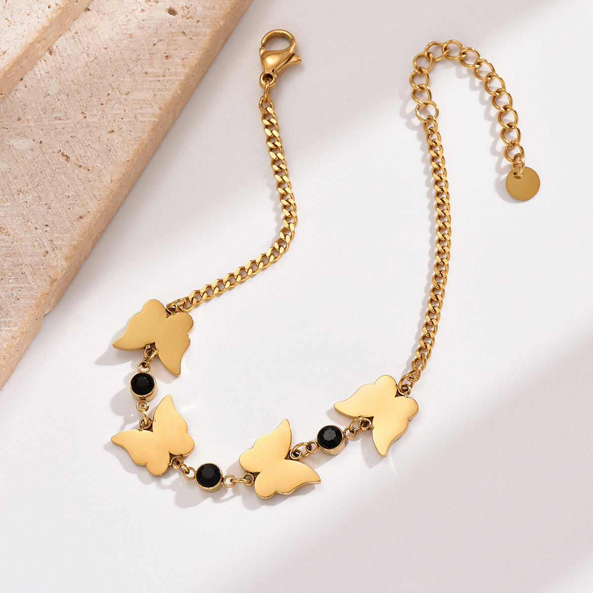 Elegant Korean Style Butterfly Stainless Steel Plating Inlay Rhinestones 14k Gold Plated Bracelets