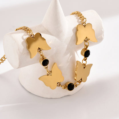 Elegant Korean Style Butterfly Stainless Steel Plating Inlay Rhinestones 14k Gold Plated Bracelets