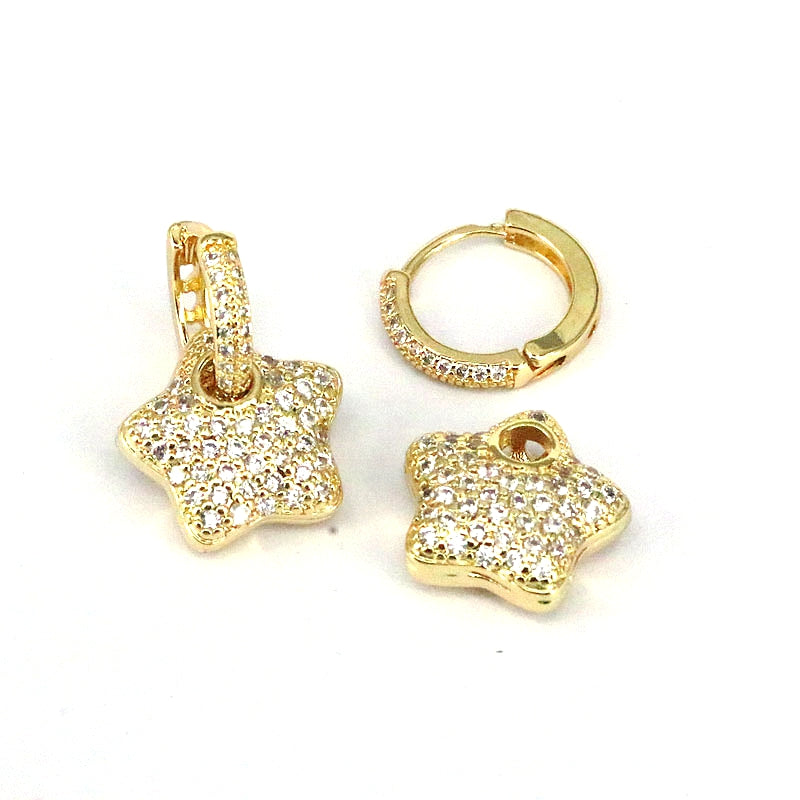 1 Pair Hip-hop Vintage Style Pentagram Copper Plating Inlay Zircon Gold Plated Drop Earrings