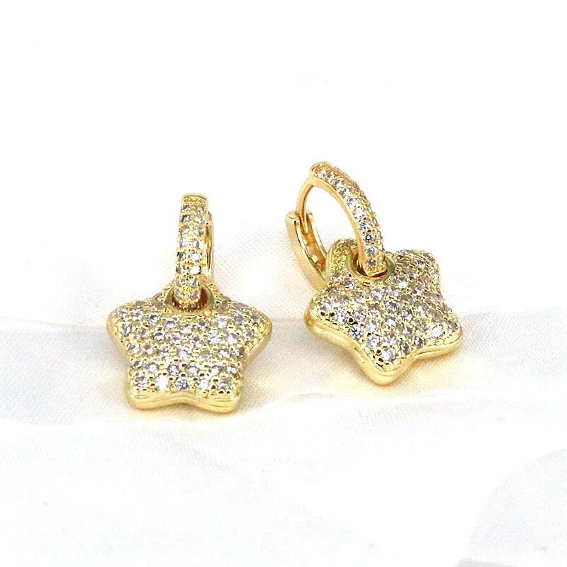 1 Pair Hip-hop Vintage Style Pentagram Copper Plating Inlay Zircon Gold Plated Drop Earrings