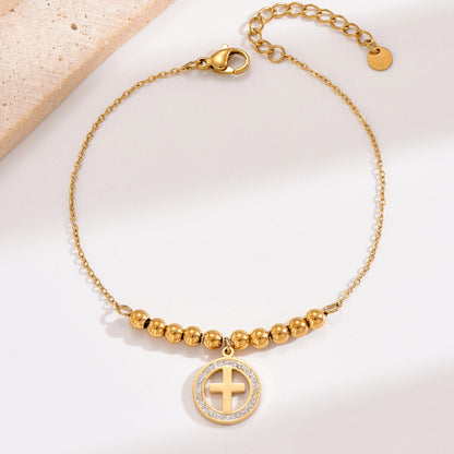 Retro Simple Style Cross Stainless Steel Plating Inlay Rhinestones 14k Gold Plated Bracelets