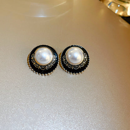 Korean Style Circle Alloy Enamel Inlay Artificial Pearls Women's Ear Studs