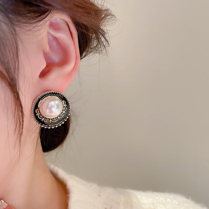 Korean Style Circle Alloy Enamel Inlay Artificial Pearls Women's Ear Studs