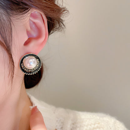 Korean Style Circle Alloy Enamel Inlay Artificial Pearls Women's Ear Studs