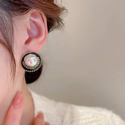 Korean Style Circle Alloy Enamel Inlay Artificial Pearls Women's Ear Studs