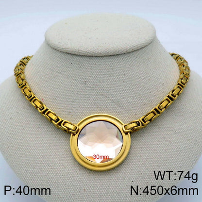 Fashion New Stainless Steel Single-piece Chain Round Multi-color Glass Stone Female Bracelet And Necklace Set