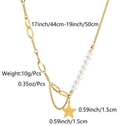 Vintage Style Luxurious Pentagram Letter Imitation Pearl Titanium Steel Plating 18k Gold Plated Pendant Necklace