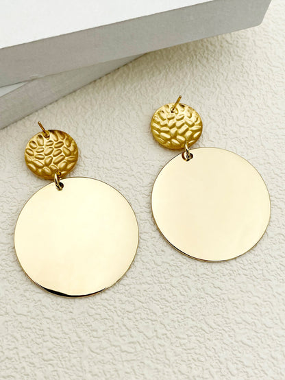 1 Pair Retro Simple Style Round Stainless Steel Polishing Plating Gold Plated Drop Earrings