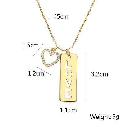 Simple Style Commute Letter Heart Shape Copper Plating Inlay Zircon 18k Gold Plated Pendant Necklace