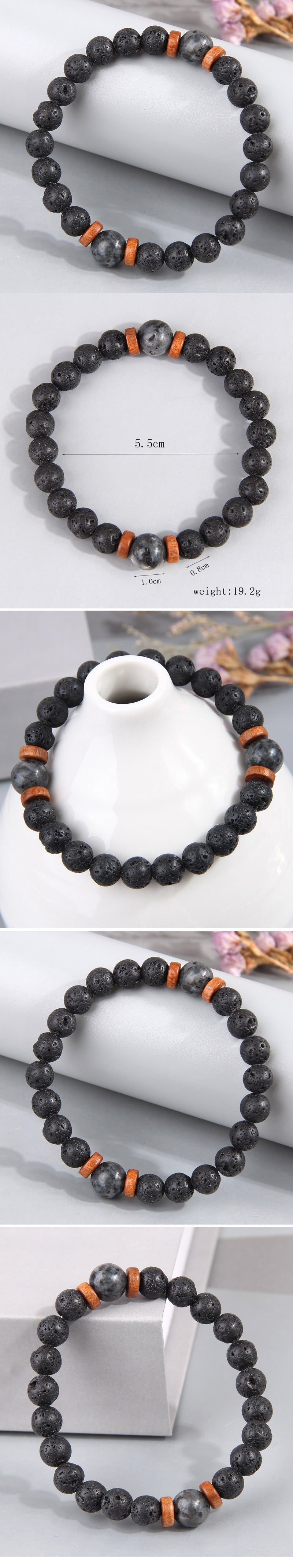 Hip-hop Retro Round Volcanic Rock Bracelets In Bulk