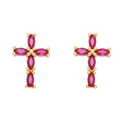 1 Pair Retro Simple Style Cross Copper Plating Inlay Zircon 18k Gold Plated Ear Studs