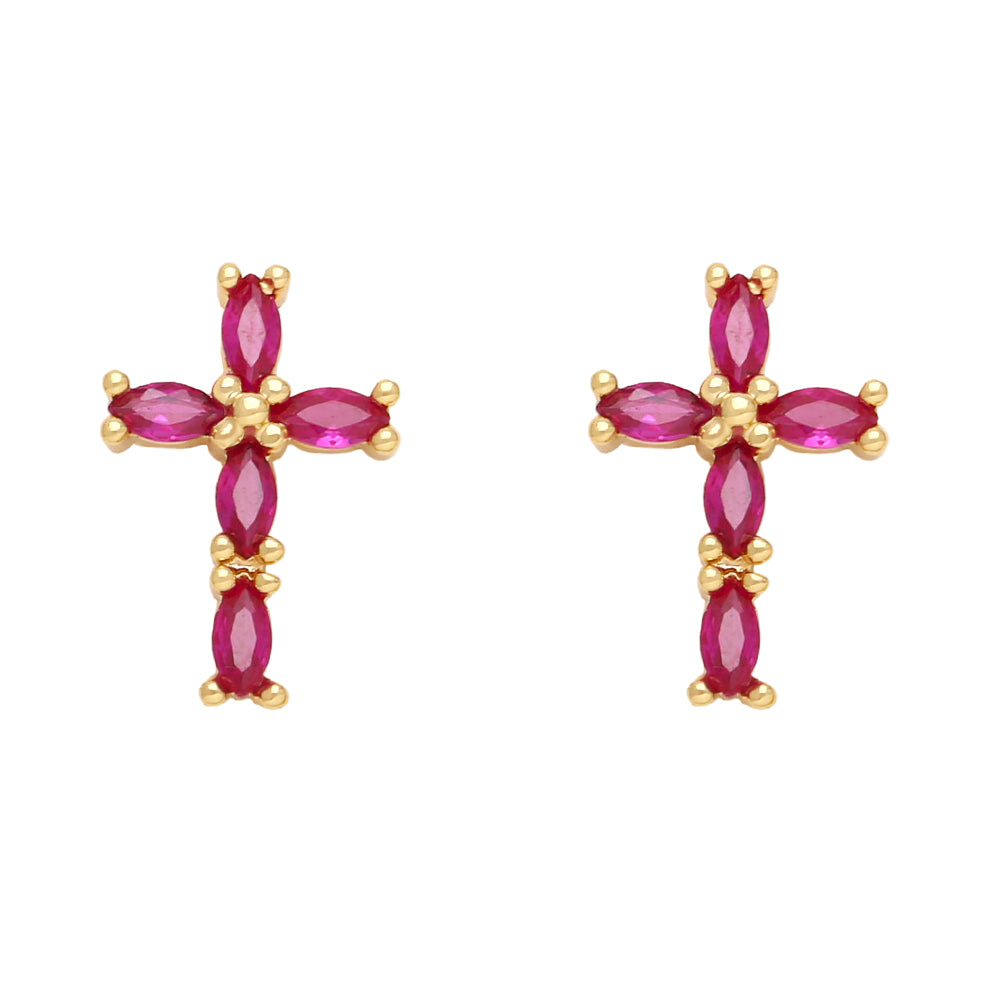 1 Pair Retro Simple Style Cross Copper Plating Inlay Zircon 18k Gold Plated Ear Studs