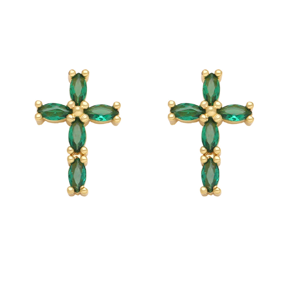 1 Pair Retro Simple Style Cross Copper Plating Inlay Zircon 18k Gold Plated Ear Studs