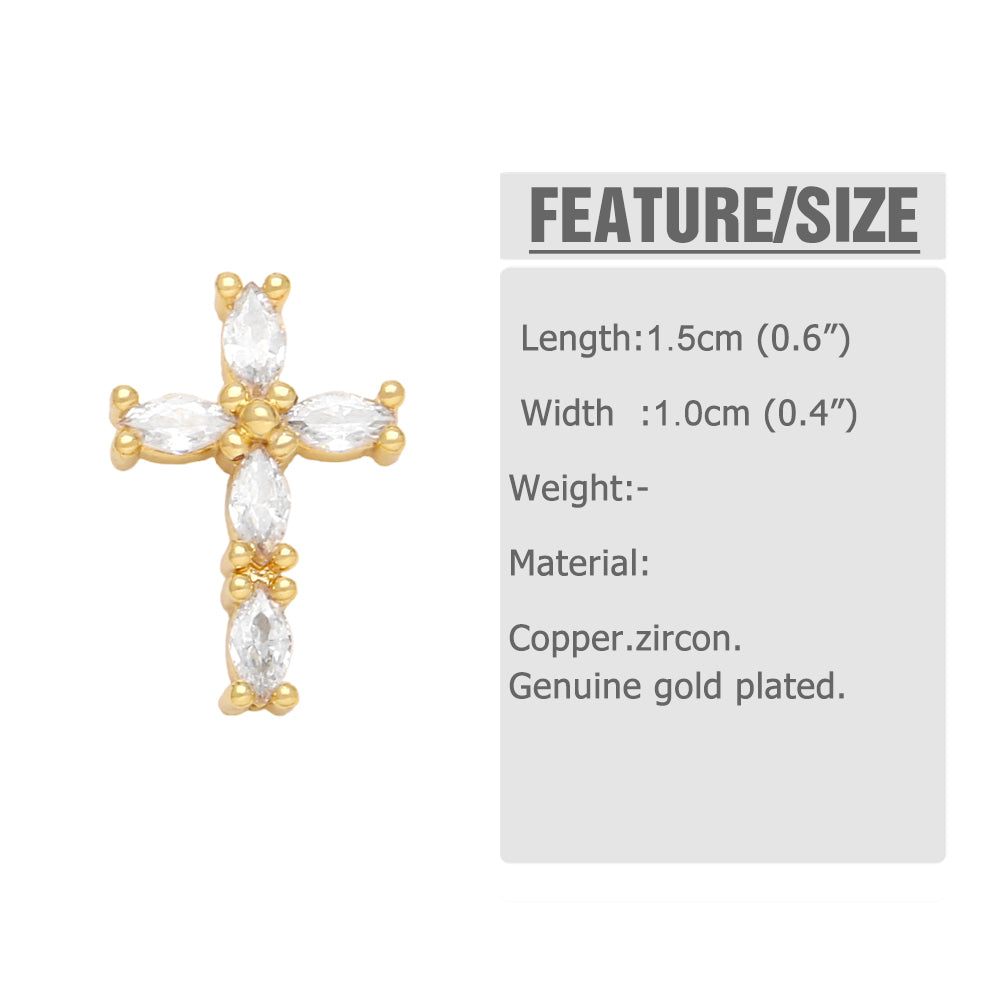 1 Pair Retro Simple Style Cross Copper Plating Inlay Zircon 18k Gold Plated Ear Studs