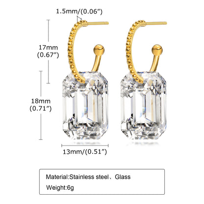 1 Pair Lady Rectangle Plating Stainless Steel Glass Drop Earrings