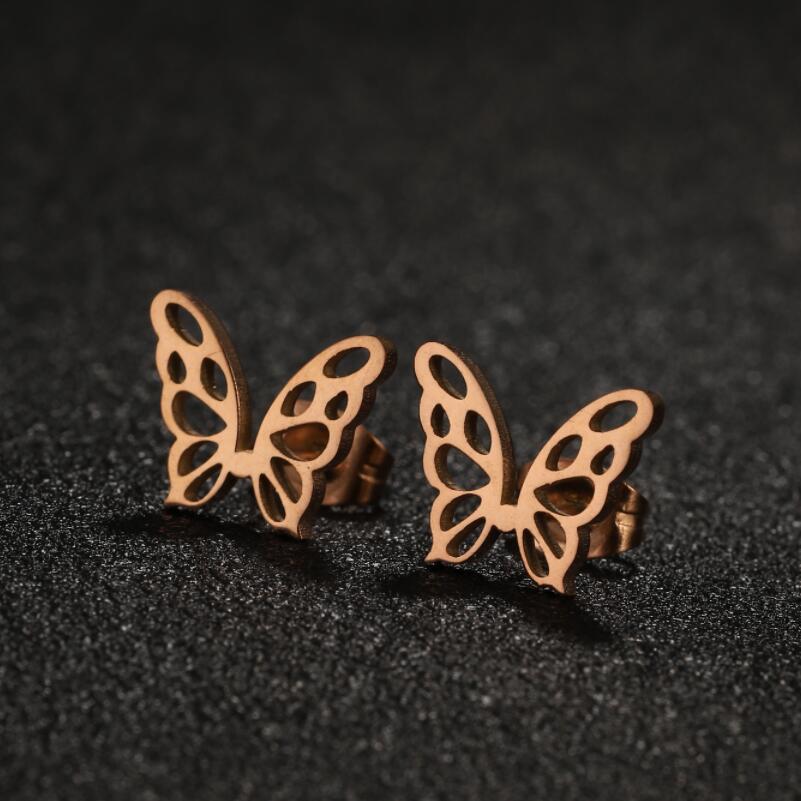 1 Pair Lady Butterfly Stainless Steel Plating Ear Studs