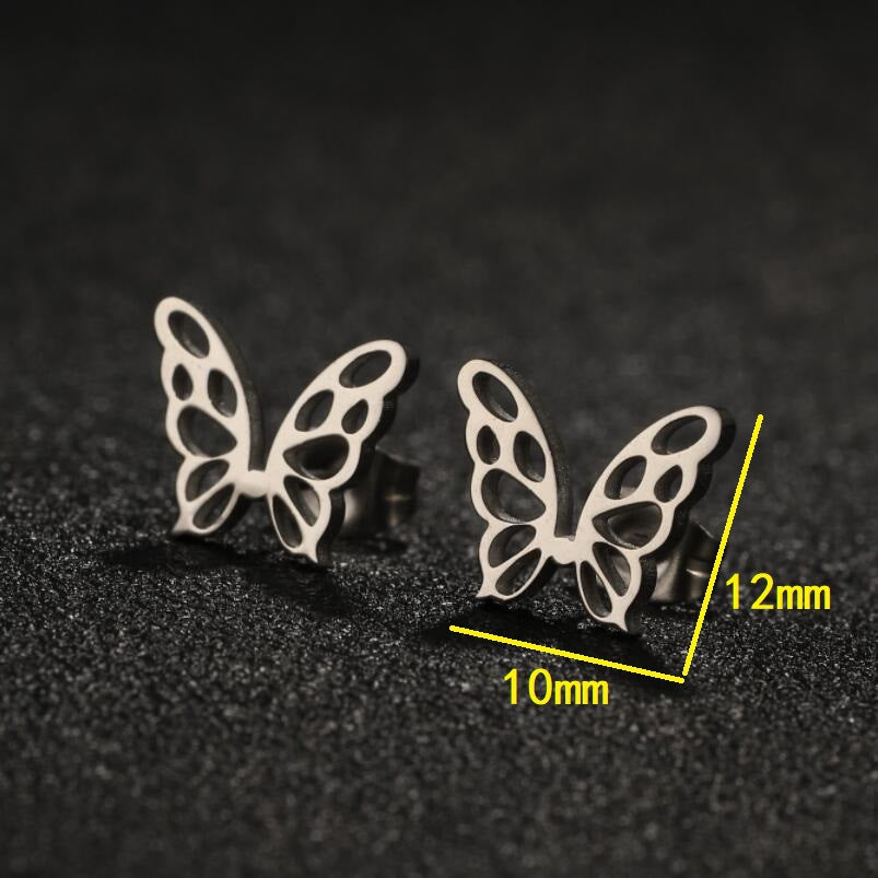 1 Pair Lady Butterfly Stainless Steel Plating Ear Studs