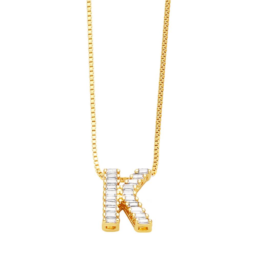 Basic Simple Style Letter Stainless Steel Copper Plating Inlay Zircon 18k Gold Plated Pendant Necklace