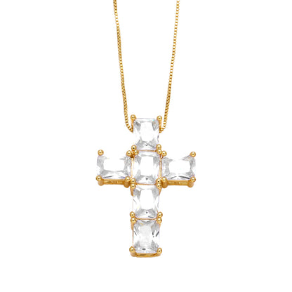 Retro Simple Style Cross Stainless Steel Copper Plating Inlay Zircon 18k Gold Plated Pendant Necklace