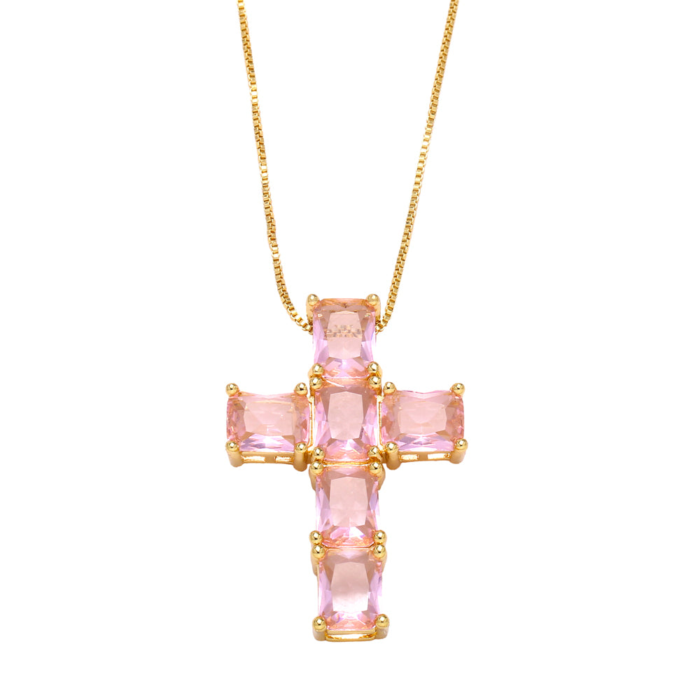 Retro Simple Style Cross Stainless Steel Copper Plating Inlay Zircon 18k Gold Plated Pendant Necklace