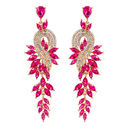 Glam Leaf Water Droplets Alloy Inlay Rhinestones Glass Stone Women's Drop Earrings