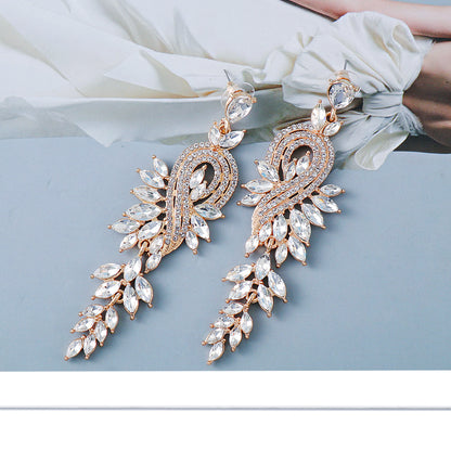 Glam Leaf Water Droplets Alloy Inlay Rhinestones Glass Stone Women's Drop Earrings